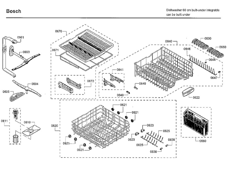 Rack Asy Diagram and Parts List for SHXM63W55N 01 Bosch Dishwasher