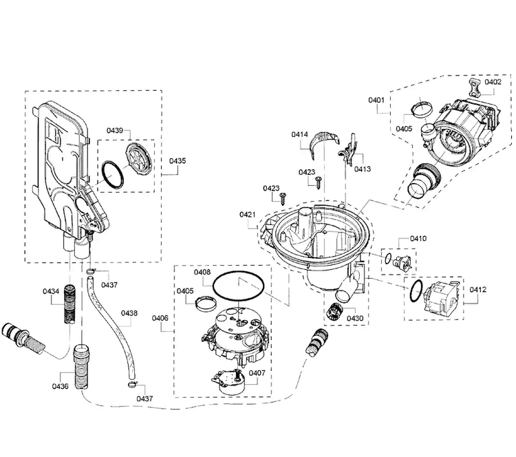 Pump Assy Diagram and Parts List for SHV53T53UC 01 Bosch Dishwasher