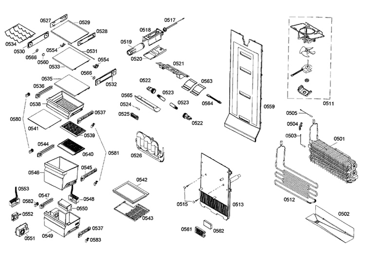 Refrigerator Assy Diagram and Parts List for B22CS50SNB 04 Bosch Refrigerator