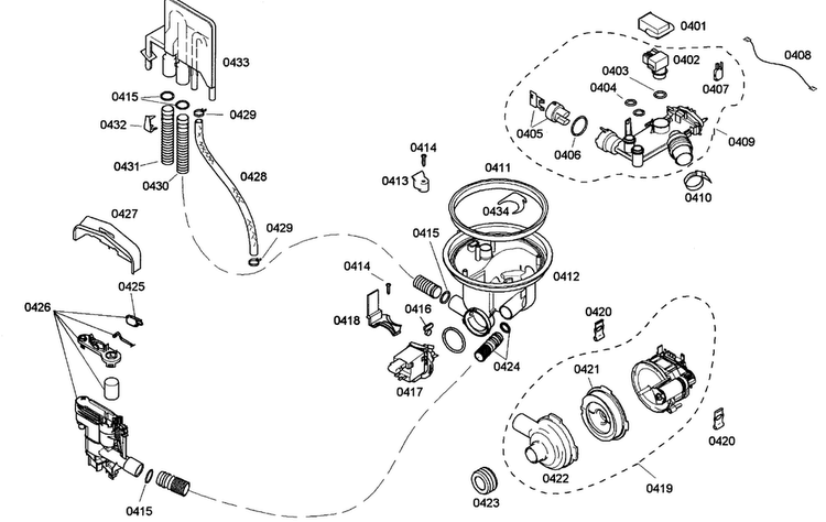 Pump Diagram and Parts List for SHE33M06UC 48 Bosch Dishwasher