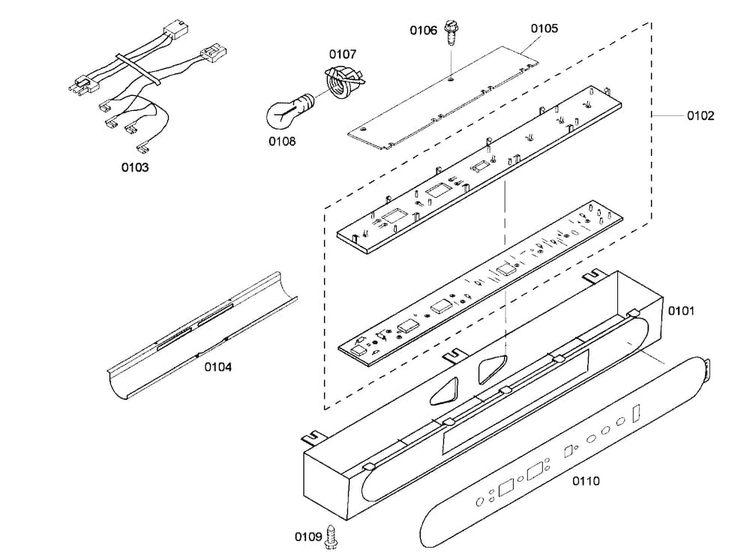 Control Panel Diagram and Parts List for KBUIT4865E01  Thermador Refrigerator