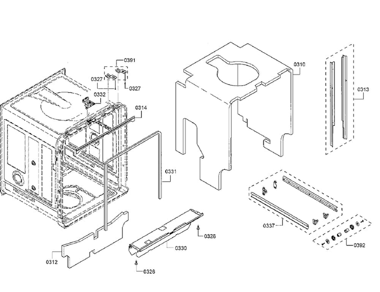 Frame Diagram and Parts List for SHE53TF5UC 09 Bosch Dishwasher