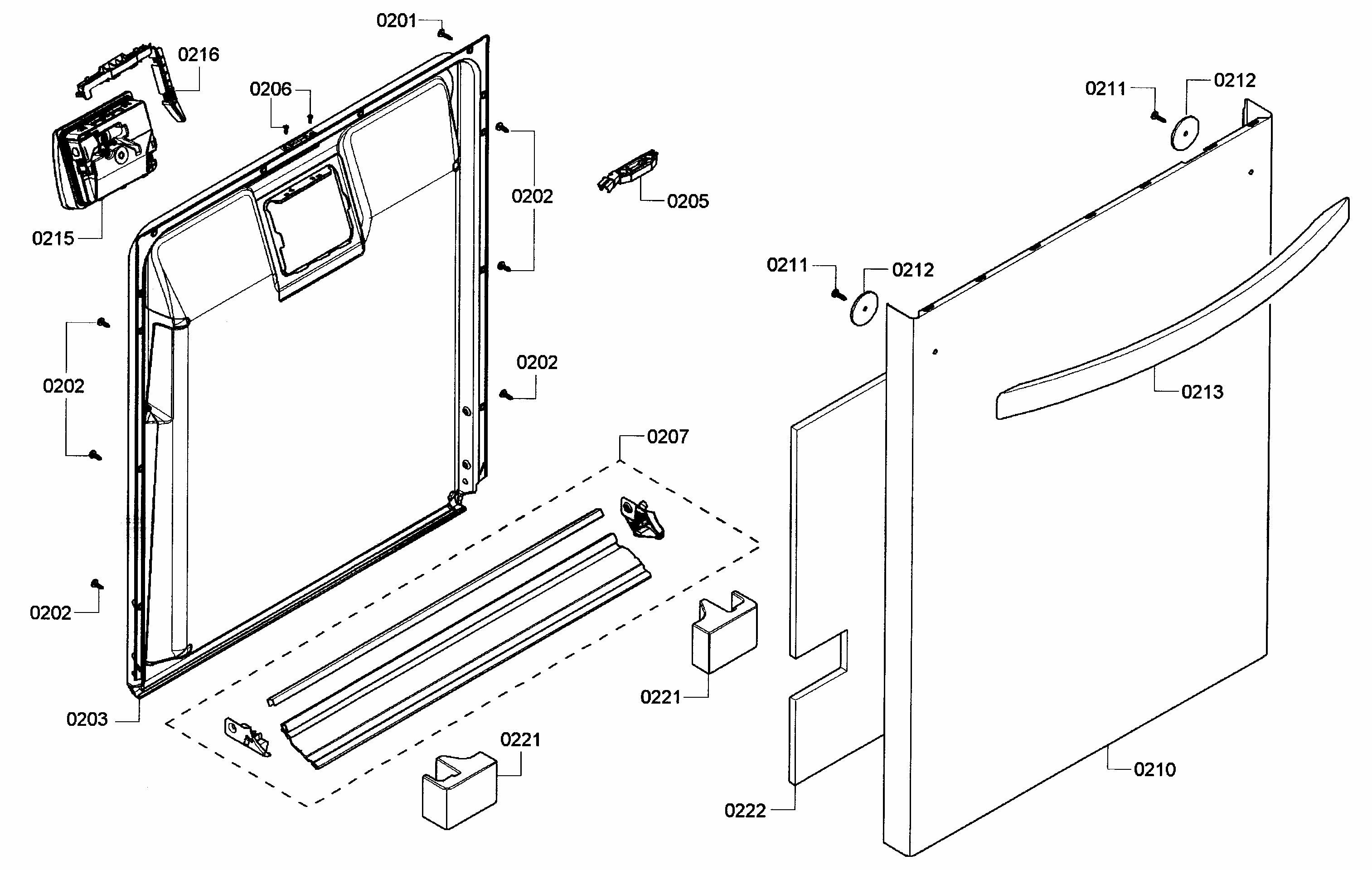 Door Assy Diagram and Parts List for S46KMK15UC 05 Bosch Dishwasher