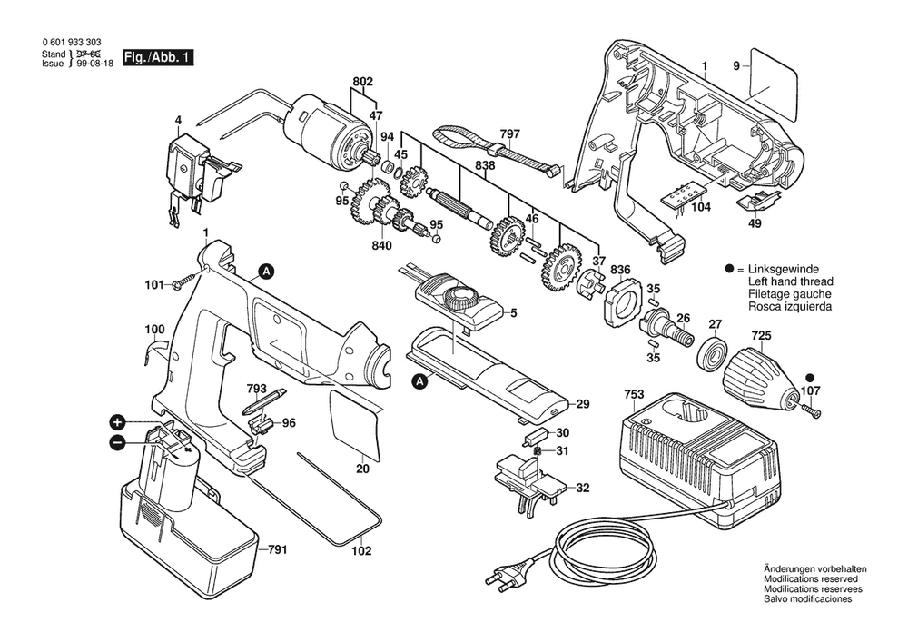 Section 1 Diagram and Parts List for 0601933327  Bosch Cordless Drill