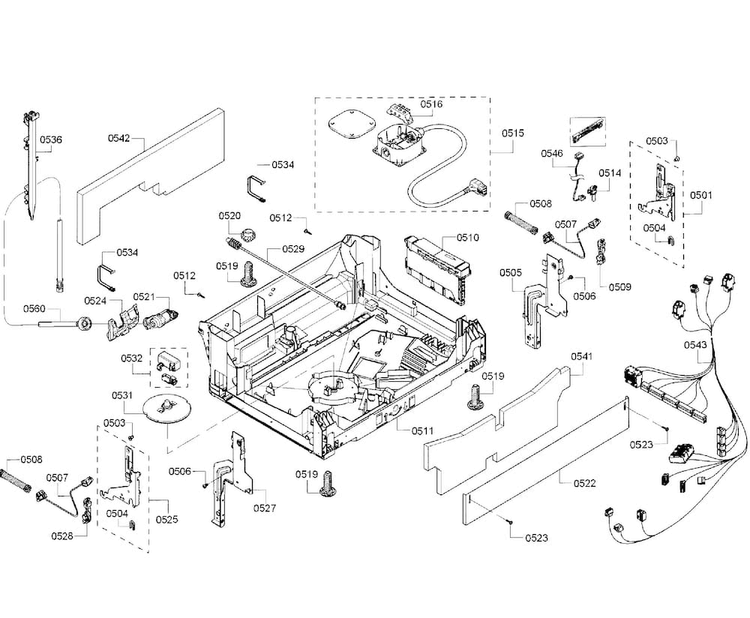 Base Diagram and Parts List for SHP68TL5UC 01 Bosch Dishwasher