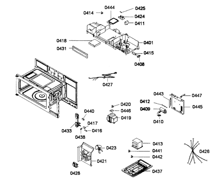 Cabinet Parts Diagram and Parts List for HMV3051U 01 Bosch Microwave