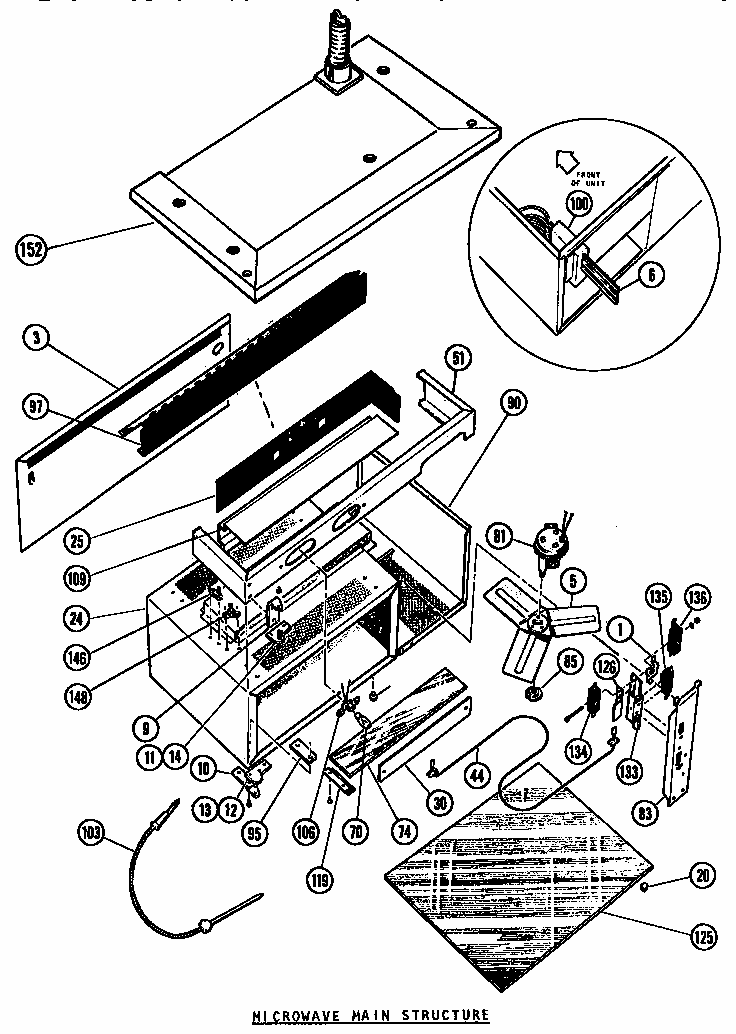 Microwave Main Structure Diagram and Parts List for MTR225  Thermador Microwave
