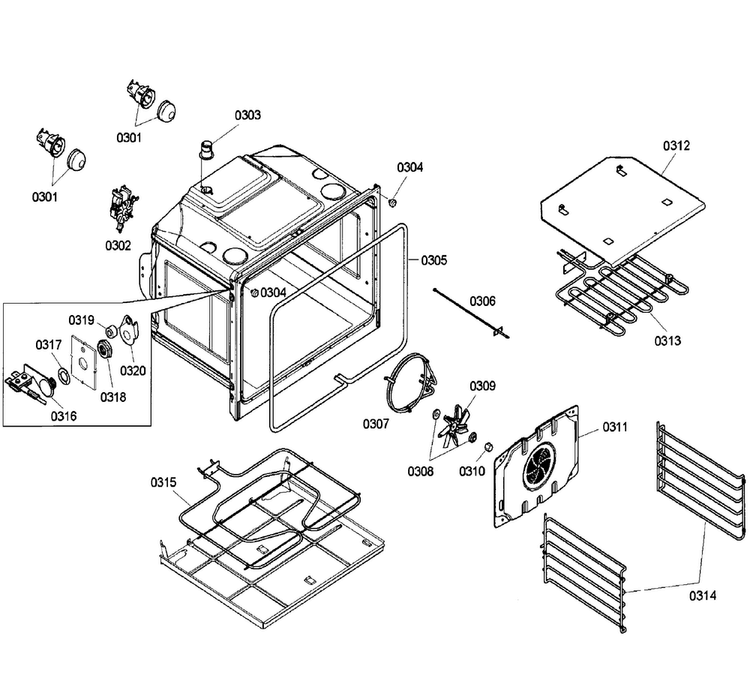 Oven Upper Diagram and Parts List for HBN5660UC 02 Bosch Wall Oven