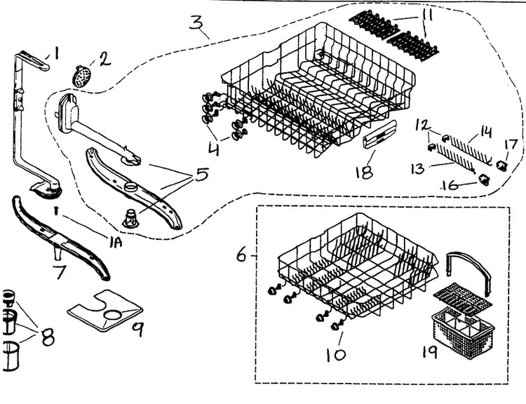 Racks Diagram and Parts List for SHU53A06UC 14 Bosch Dishwasher
