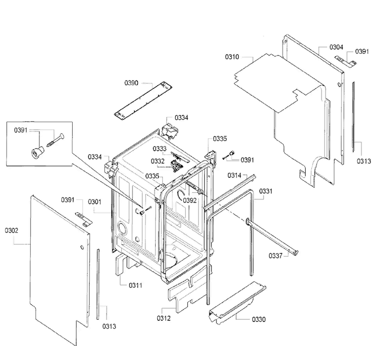 Cabinet Diagram and Parts List for SPV5ES53UC 20 Bosch Dishwasher