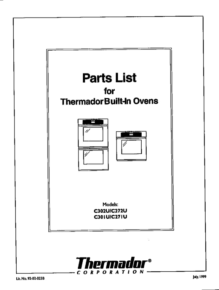 Cover Diagram and Parts List for C301U  Thermador Range