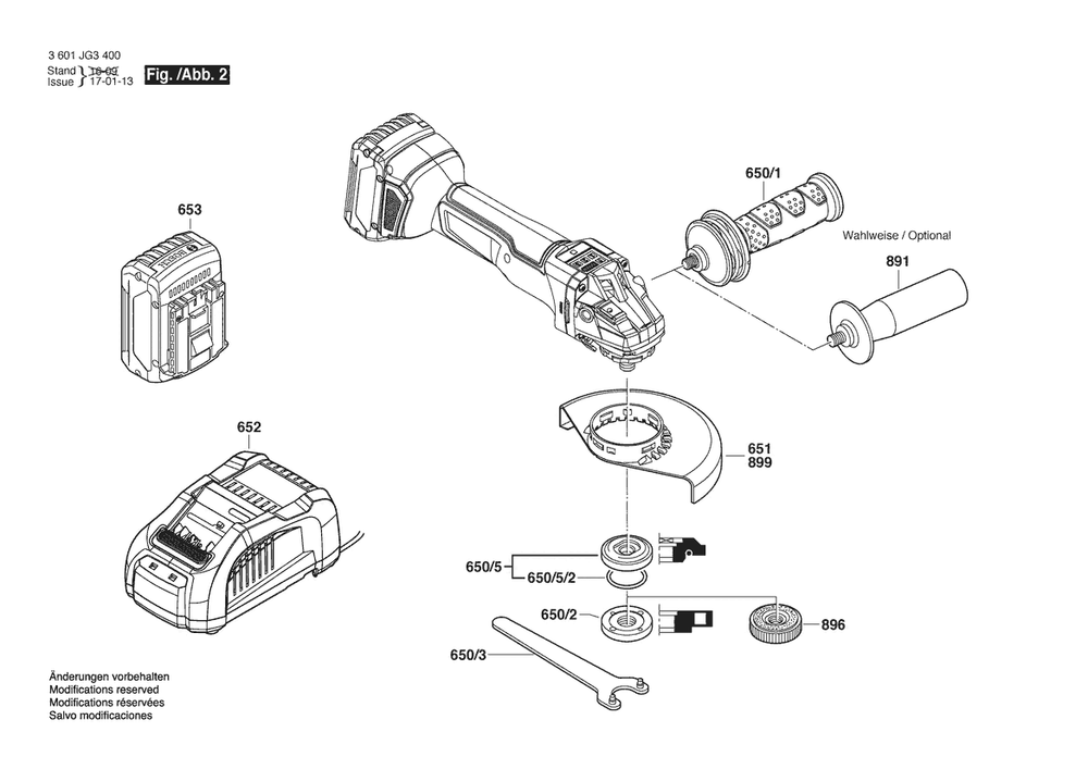 Section 2 Diagram and Parts List for 3601JG3500  Bosch Angle Grinder