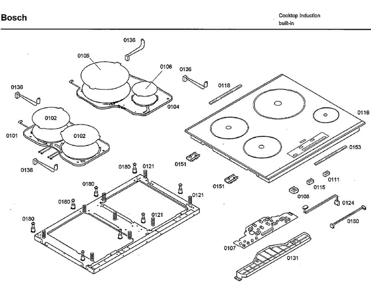 Induction Asy Diagram and Parts List for NIT8053UC 08 Bosch Cooktop