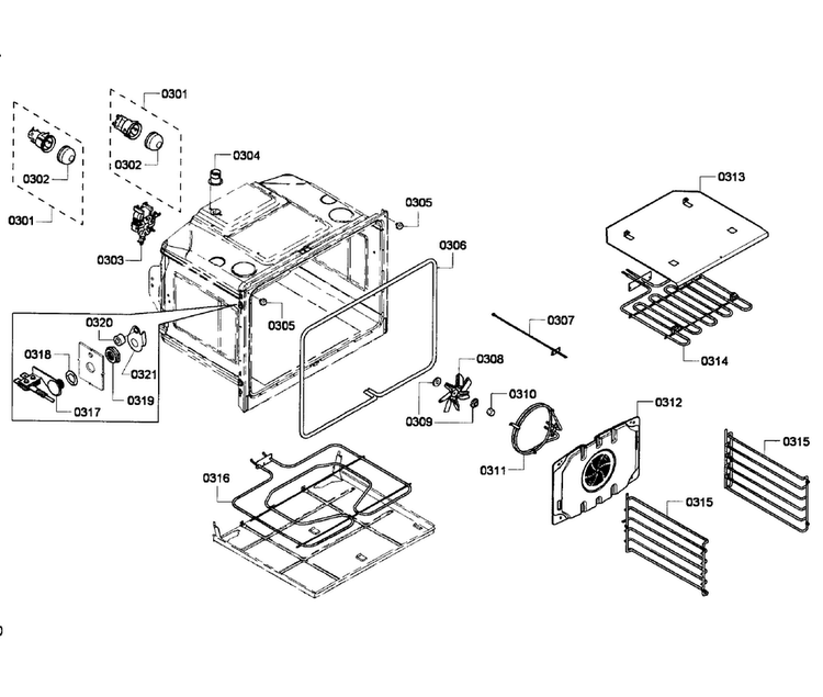 Conv-cell Diagram and Parts List for HBL5650UC 05 Bosch Wall Oven