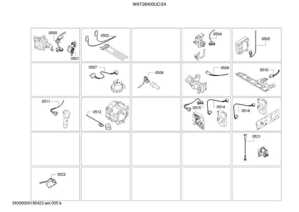 Cable Harnesses Diagram and Parts List for WAT28400UC 24 Bosch Washer