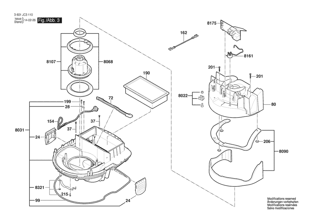 Section 3 Diagram and Parts List for VAC090AH 3601JC3111 Bosch Utility Vacuum