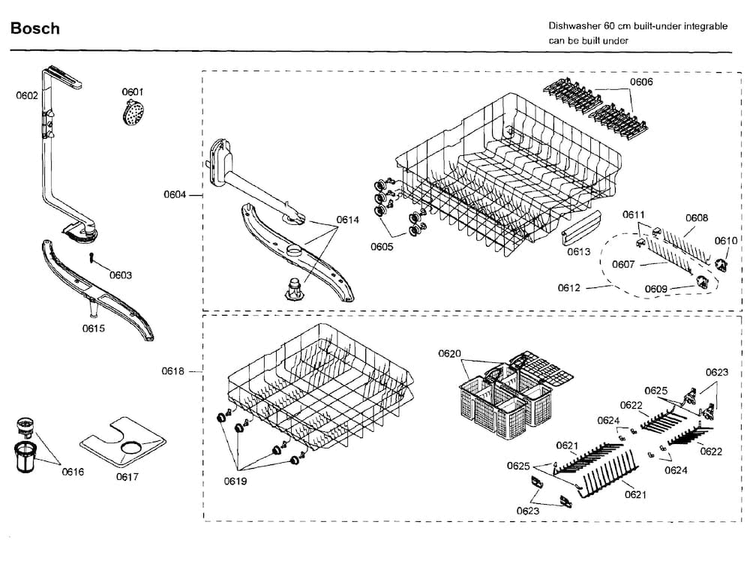 Rack Diagram and Parts List for SHX46A05UC 26 Bosch Dishwasher