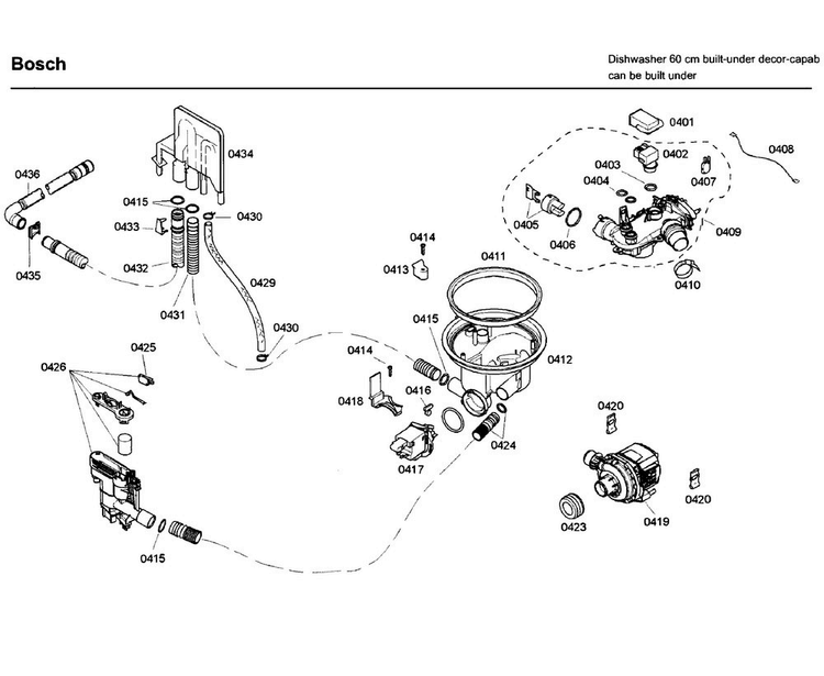 Pump Diagram and Parts List for SHE65P05UC 59 Bosch Dishwasher