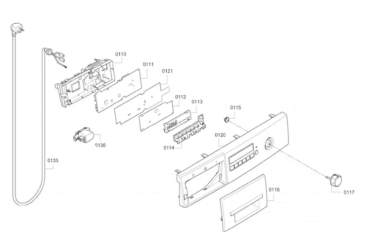 Control Panel Diagram and Parts List for WAP24200UC 05 Bosch Washer