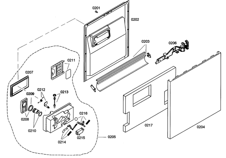 Door Assy Diagram and Parts List for SHE42L16UC 38 Bosch Dishwasher