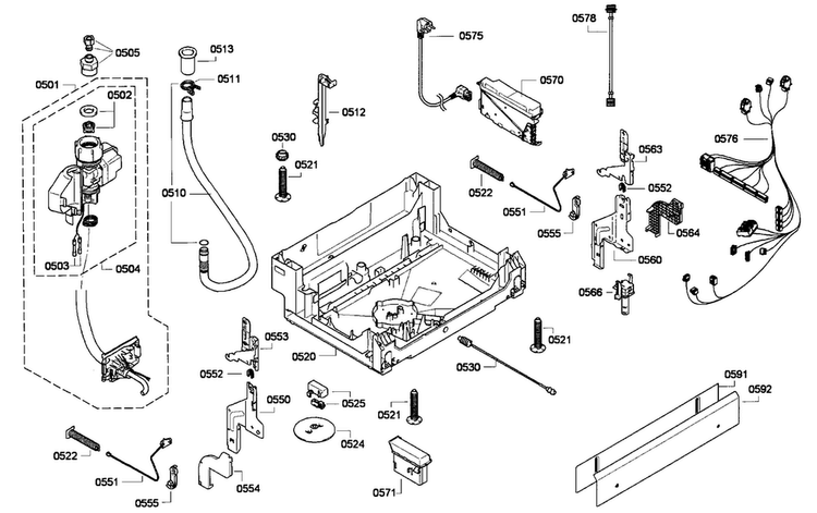 Base Assy Diagram and Parts List for DWHD650GPR 18 Thermador Dishwasher