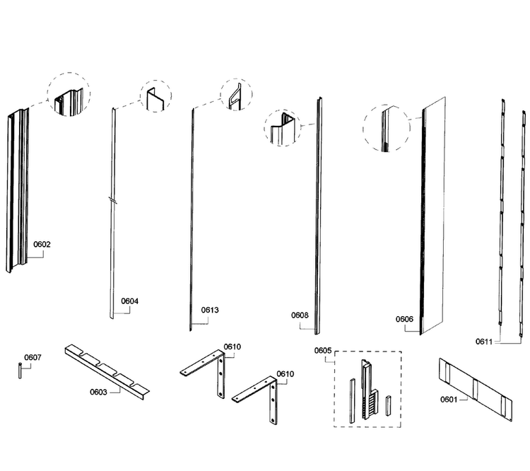 Framing Diagram and Parts List for T18ID80NLP 48 Thermador Freezer