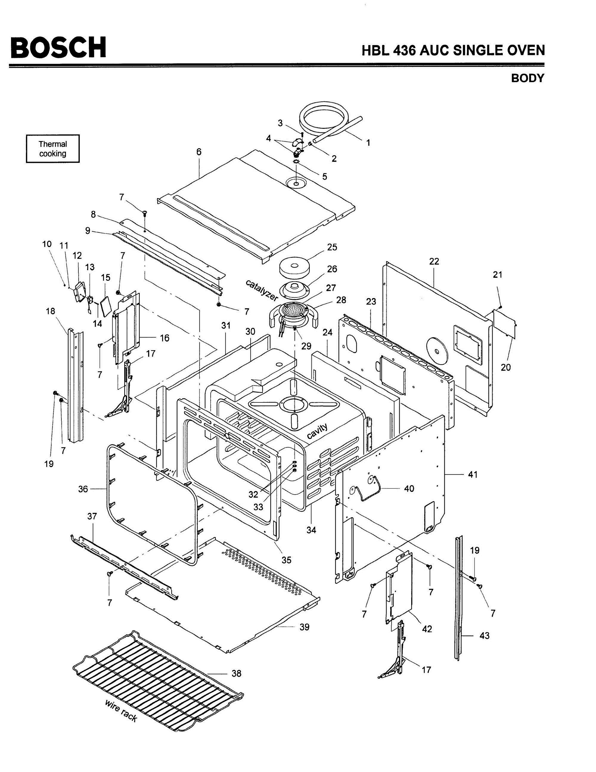 01 - BODY Diagram and Parts List for HBL436AUC(FD8202-)  Bosch Wall Oven