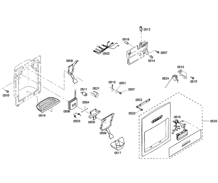 Dispenser Diagram and Parts List for KBUDT4255E 04 Thermador Refrigerator
