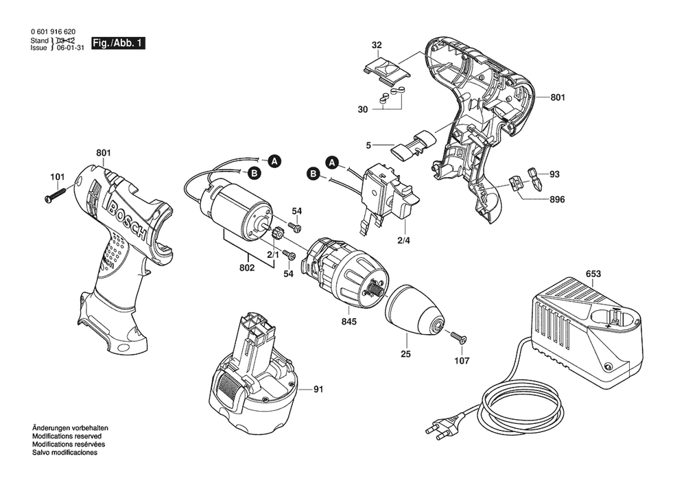 Section 1 Diagram and Parts List for 0601916630  Bosch Screwdriver