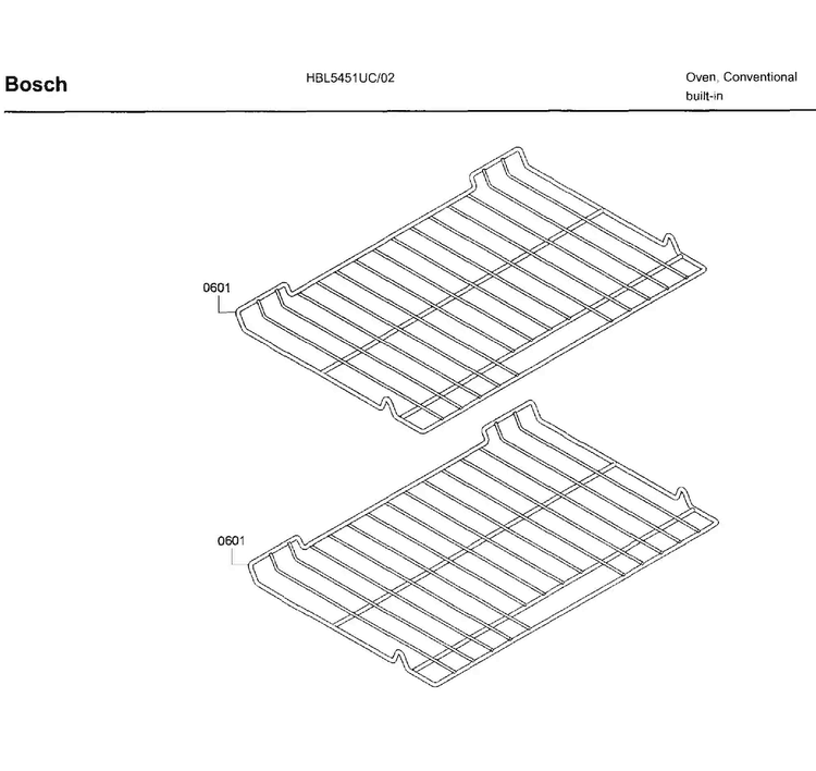 Rack Diagram and Parts List for HBL5451UC 02 Bosch Wall Oven