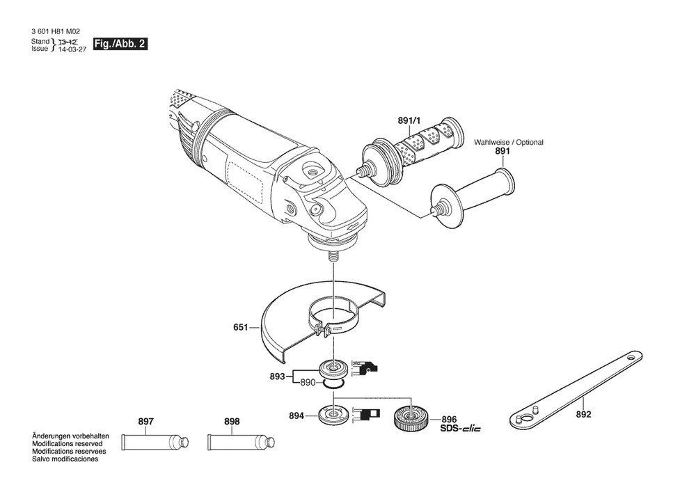 Section 2 Diagram and Parts List for GWS230JH 3601H82M04 Bosch Angle Grinder