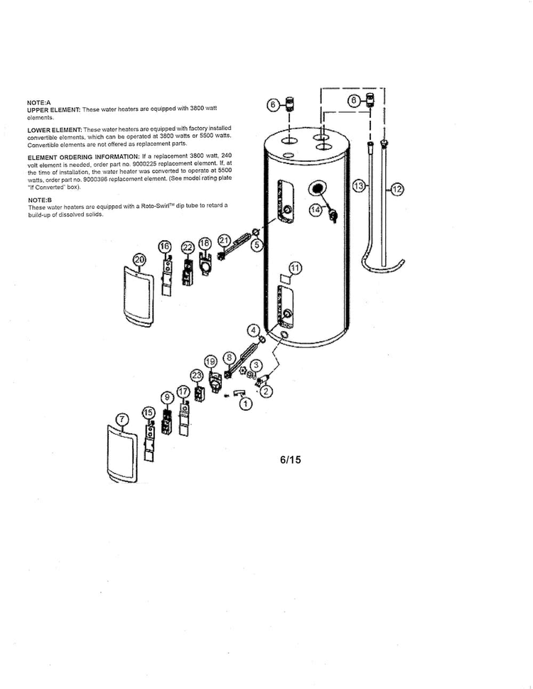 Water Heater Diagram and Parts List for 153326664  Kenmore Water Heater