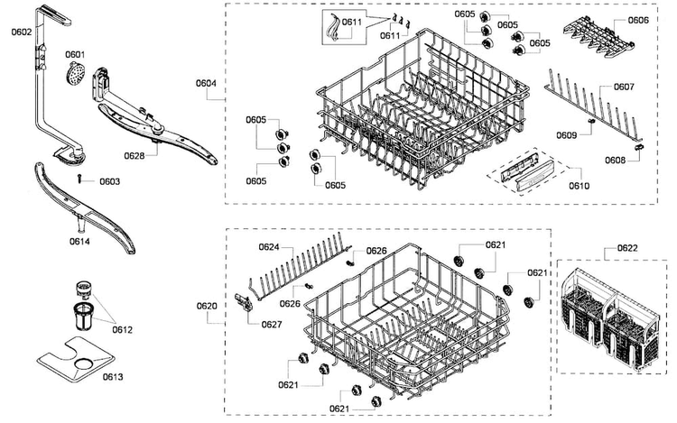 Baskets Assy Diagram and Parts List for SHX43P15UC 53 Bosch Dishwasher