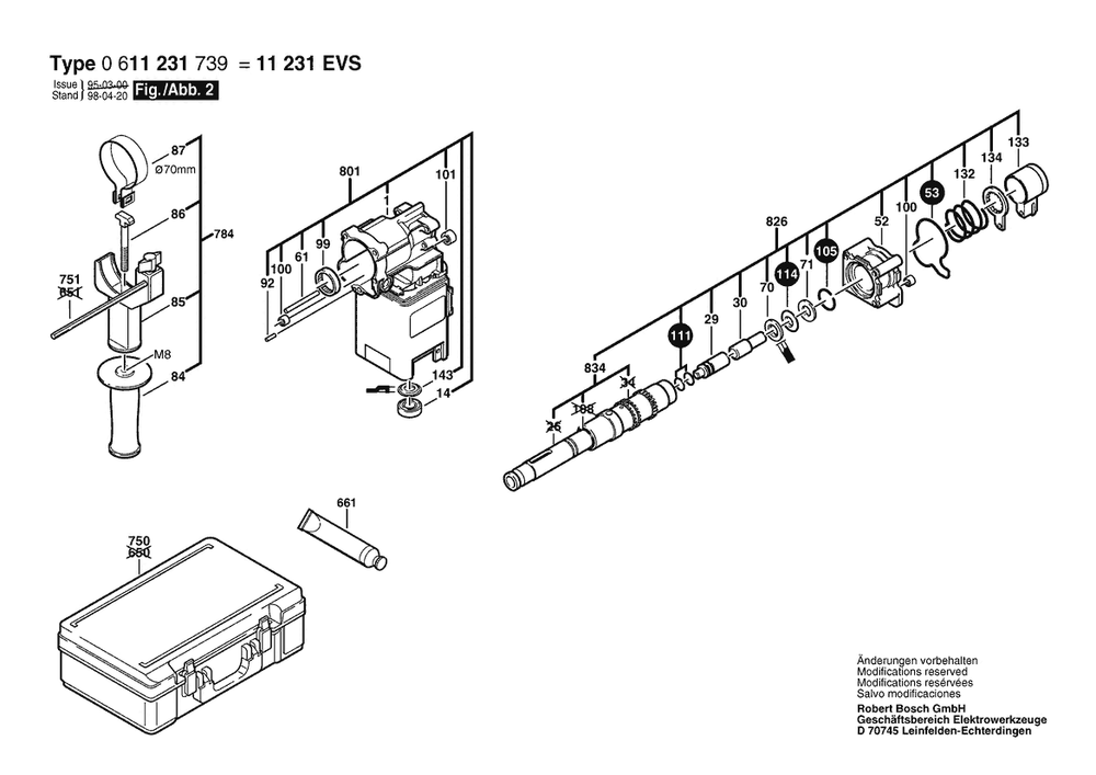 Section 2 Diagram and Parts List for GBH8DCE 0611231739 Bosch Hammer Drill