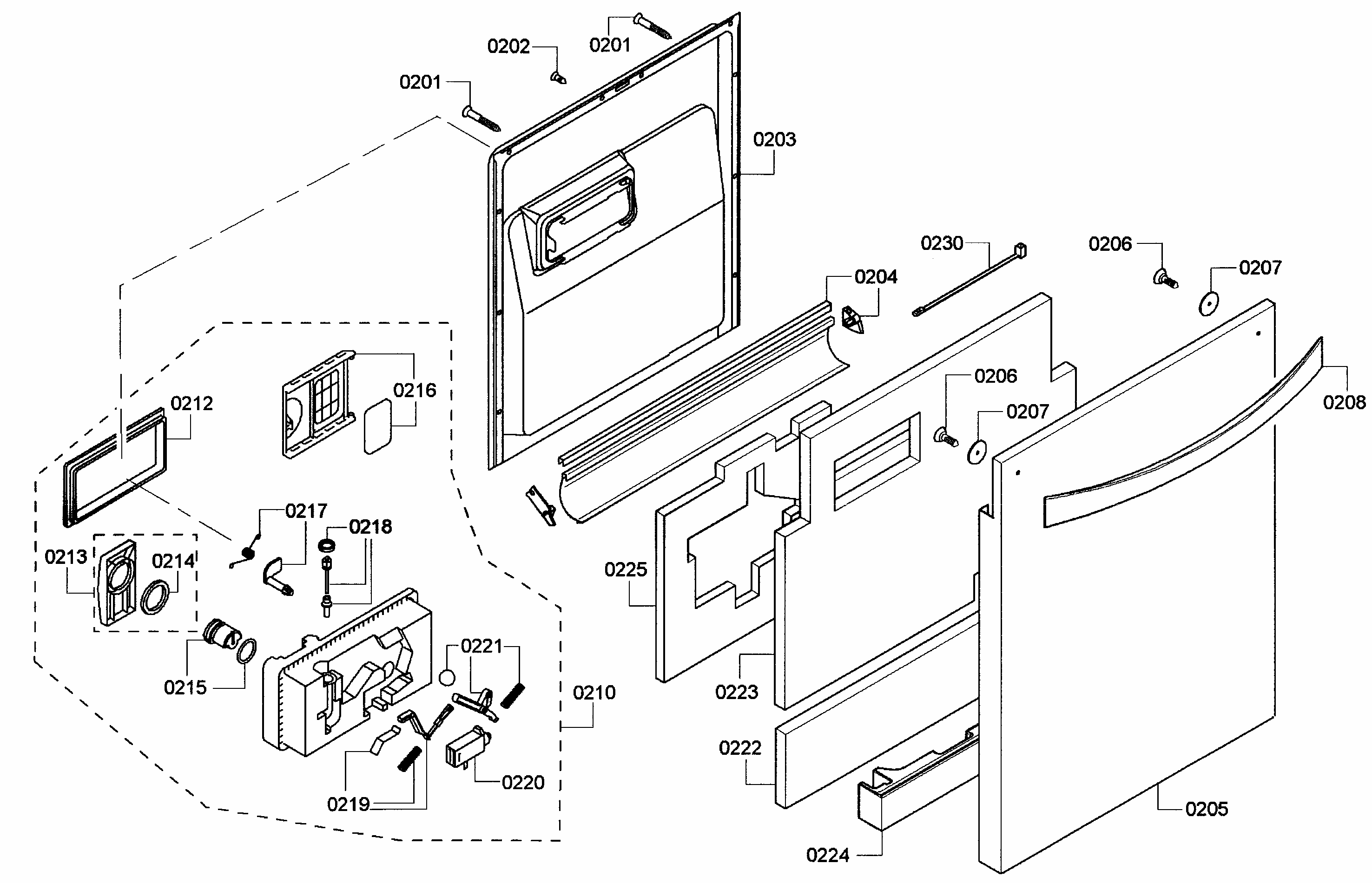 Door Assy Diagram and Parts List for S45KMK12UC 60 Bosch Dishwasher