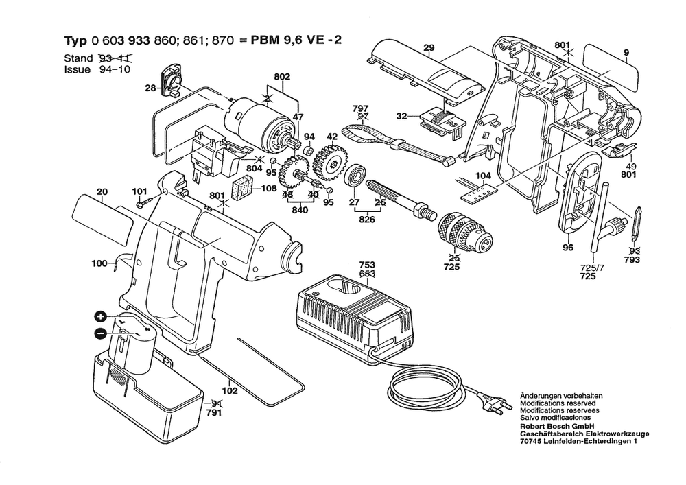 Section 1 Diagram and Parts List for 0603933870  Bosch Drill