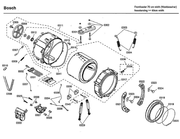 Tub Diagram and Parts List for WFMC8401UC 14 Bosch Washer
