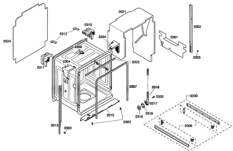 Cabinet Assy Diagram and Parts List for DWHD410GFM-53  Thermador Dishwasher