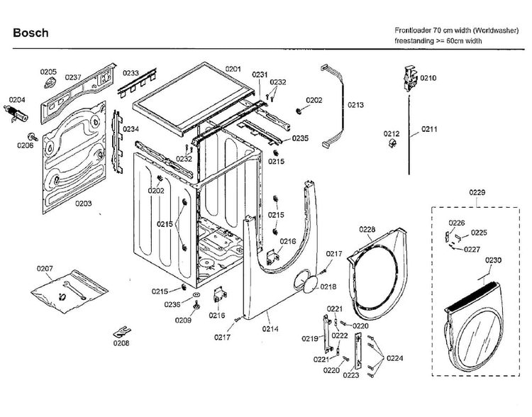 Cabinet/door Diagram and Parts List for WFMC3301UC 04 Bosch Washer