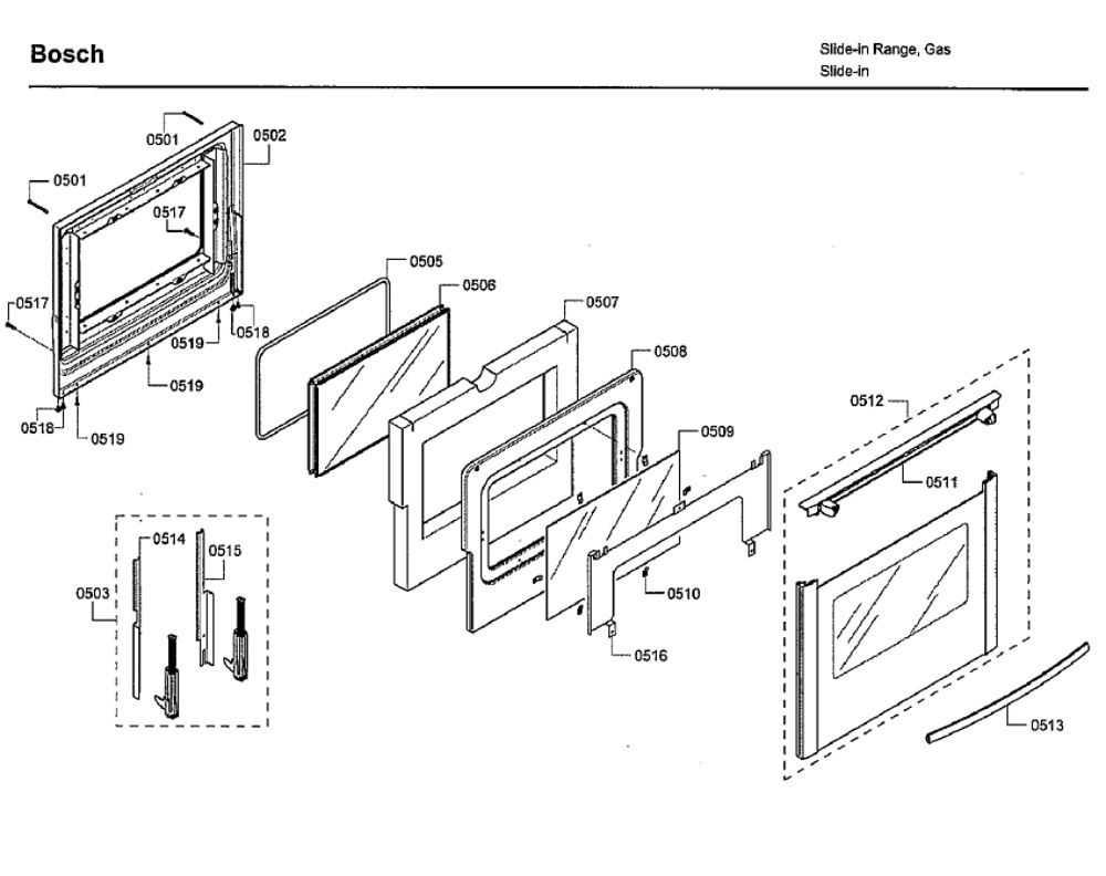 Door Diagram and Parts List for HDI7282U 05 Bosch Range