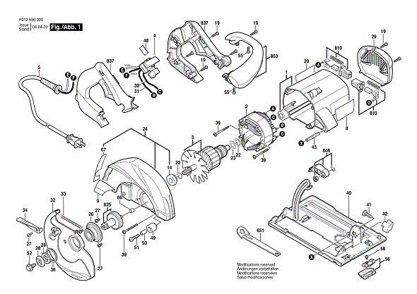 Bosch 5550 (F012550002) Diagram and Parts List for 5550 F012550002 Bosch Circular Saw