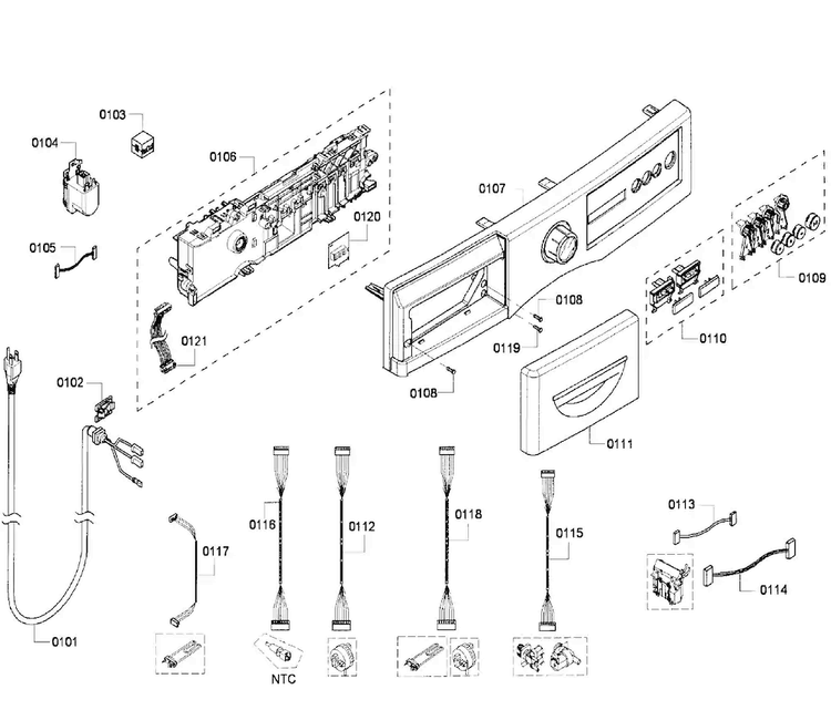 Control Panel Diagram and Parts List for WFVC6450UC 20 Bosch Washer