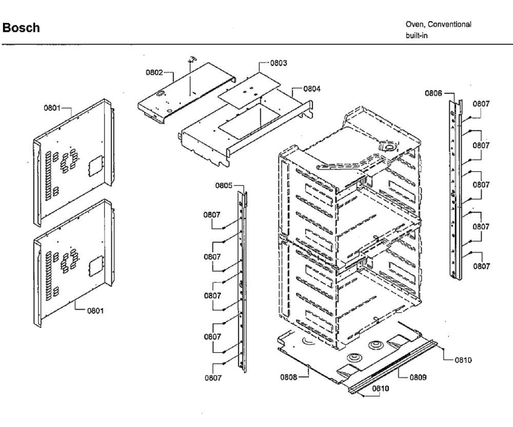 Frame Diagram and Parts List for HBLP651RUC 02 Bosch Wall Oven
