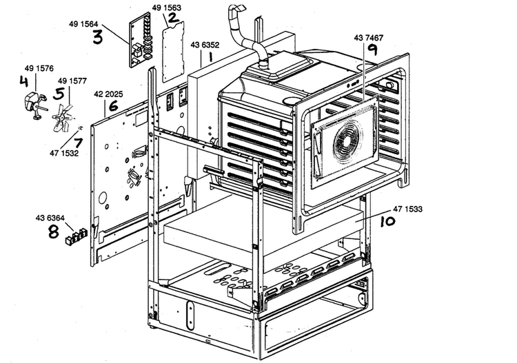 Frame Assy Diagram and Parts List for HES446U 01 Bosch Range