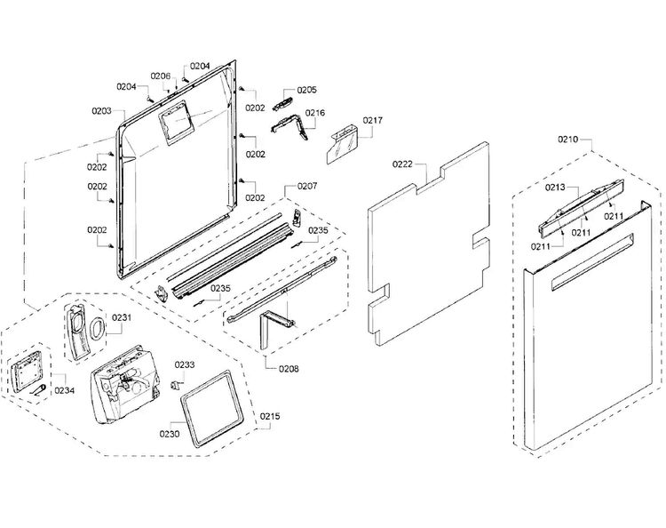 Door Section Diagram and Parts List for SHP65TL6UC 07 Bosch Dishwasher