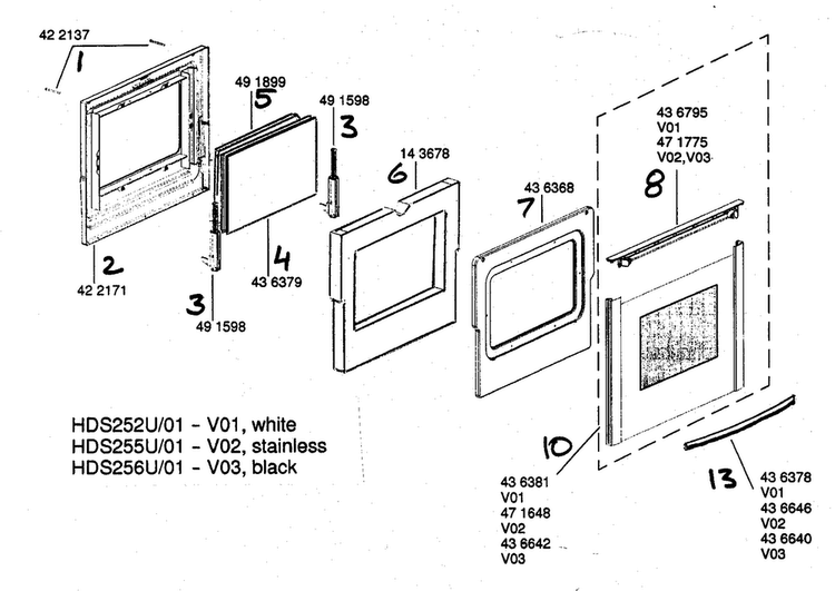 Door Asy Diagram and Parts List for HDS256U 01 Bosch Range