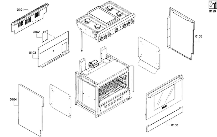 Cabinet Assy Diagram and Parts List for PRG364GDH 01 Thermador Range