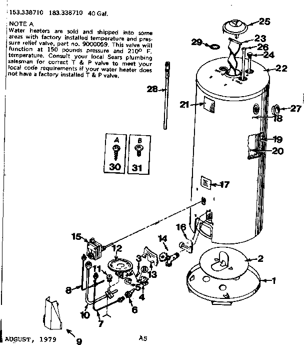 Replacement Parts Diagram and Parts List for 153338710  Kenmore Water Heater