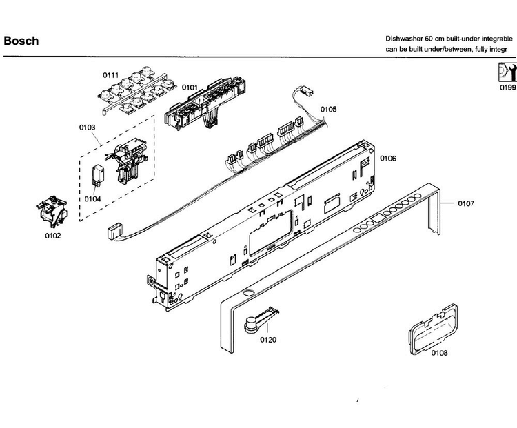 Control Panel Diagram and Parts List for SHV68P03UC 60 Bosch Dishwasher