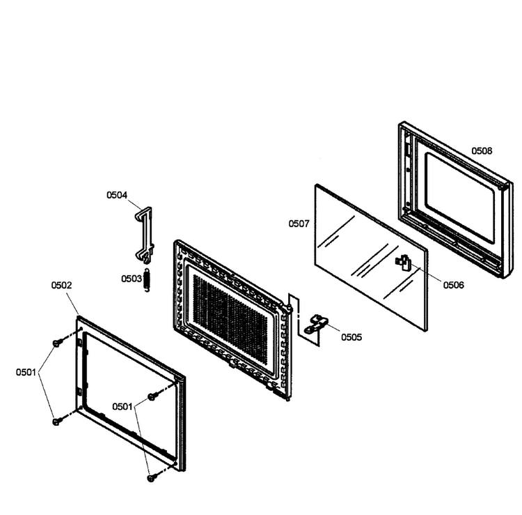 Door Diagram and Parts List for HBL8750UC 05 Bosch Microwave Oven Combo